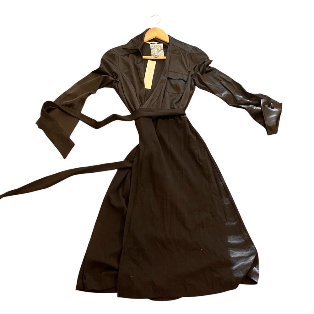NWT Vintage Diane Von Furstenberg Black Bishop Sleeve Dress Silk/Wool